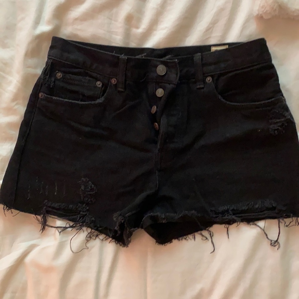 Black High Waist Free People, We the Free button fly Jean shorts